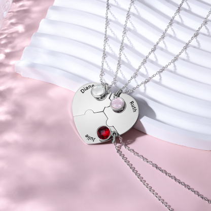Personalised Puzzle Necklace With Birthstone Custom 3 Names Gifts For Mom BBF Friendship Style-Jessemade AU