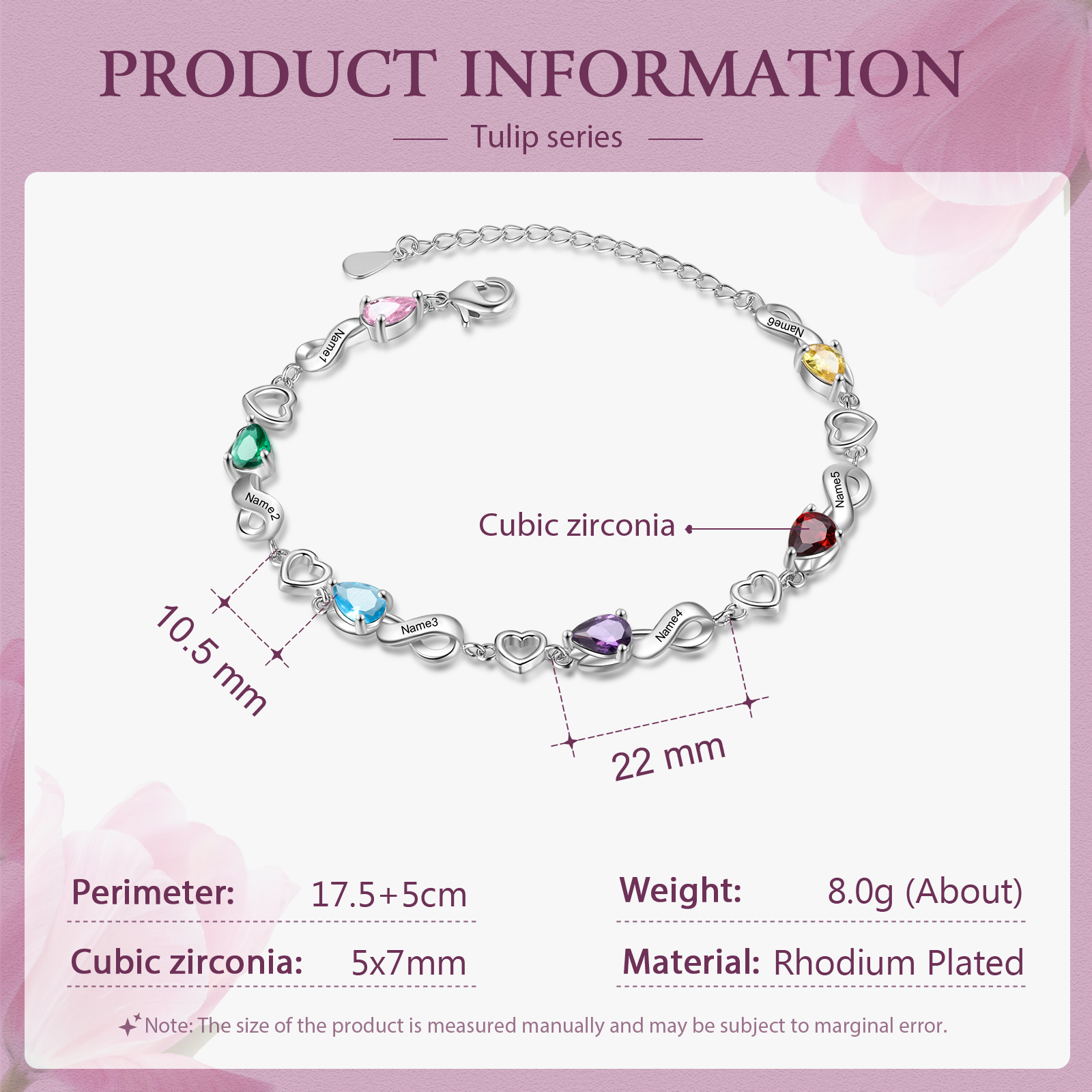 Personalised 6 Birthstones Heart Bracelet Engraved Names Bracelet Gifts For Women-Jessemade AU