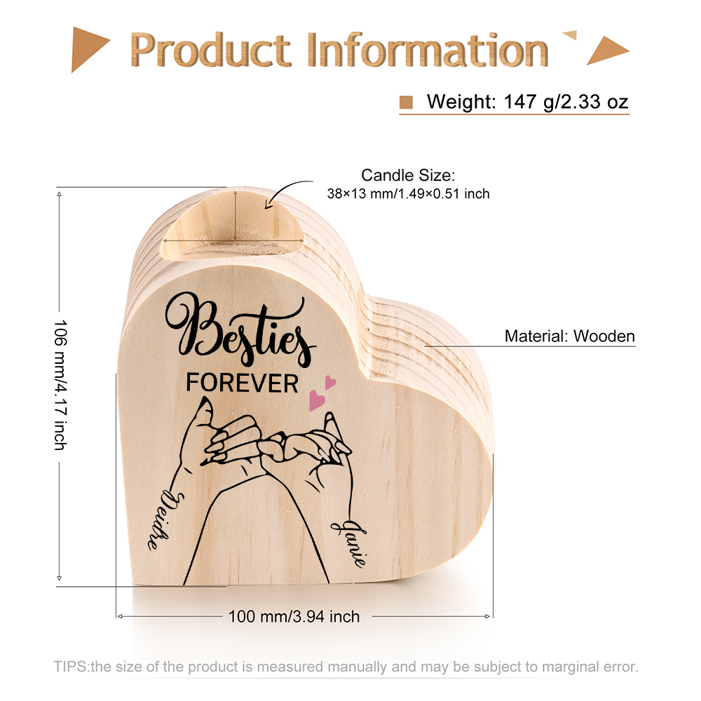 Besties Forever Wooden Candle Holder Customised 2 Names Pinky Swear Candlesticks -Jessemade AU
