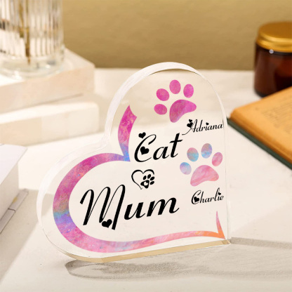 Personalised Acrylic Heart Keepsake Custom 2 Names Cat Footprints Ornaments Gifts for Mum-Jessemade AU