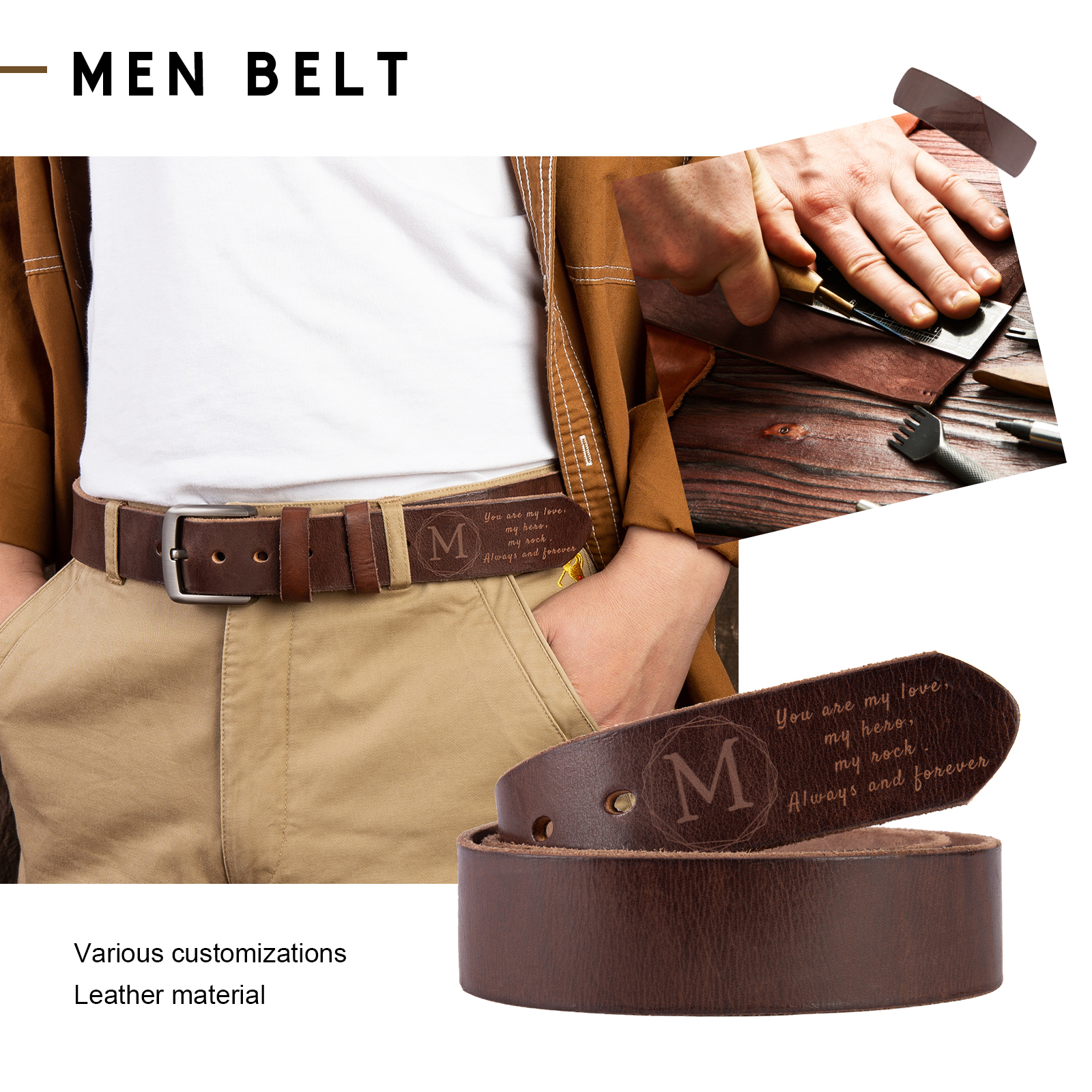 Personalised Genuine Leather Belt Engraved Names Men's Belt for Him-Jessemade AU
