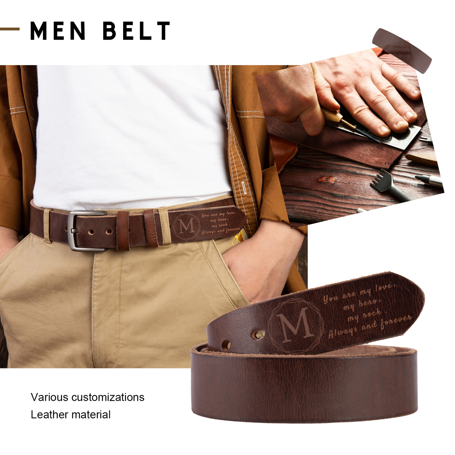 Personalised Genuine Leather Belt Engraved Names Men's Belt for Him-Jessemade AU