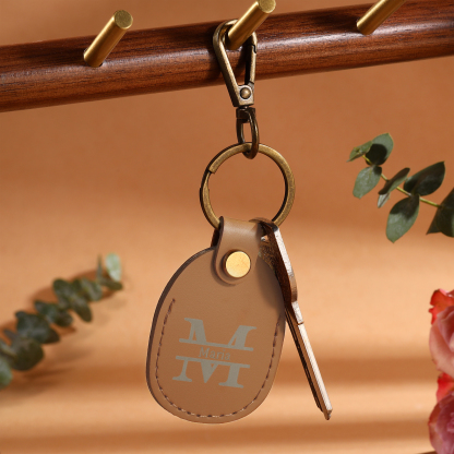 Personalised Name & Letter Keychain AirTag Protective Case Leather Keychain Gift for Him/Her-Jessemade AU