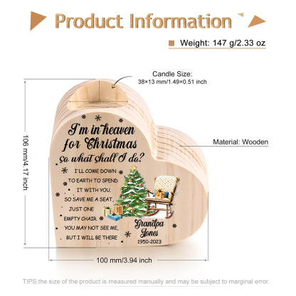 Personalised Wooden Candle Holder Heart-shaped Memorial Candlesticks Custom Name & Text Chair Candle Holder - I'm In Heaven For Christmas-Jessemade AU