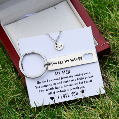 You Are My Missing Piece, Heart Necklace & Keychain Gift Set Gifts For Husband-Jessemade AU