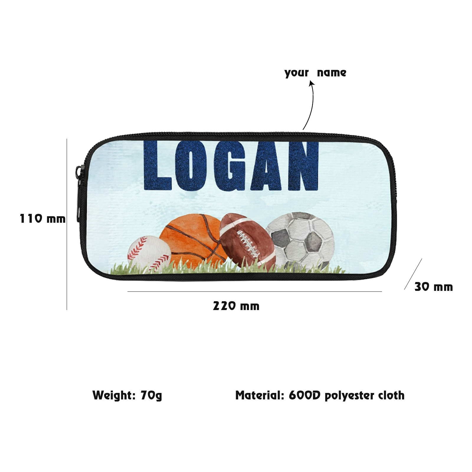 Personalised  Name Pencil Case Balls Pattern Pen Bag Zipper Back to School Gifts for Student-Jessemade AU