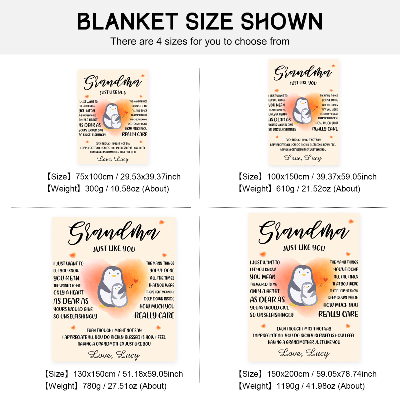 To Grandma Custom Name Penguin Blanket " Haing a Grandmother Just Like You"-Jessemade AU