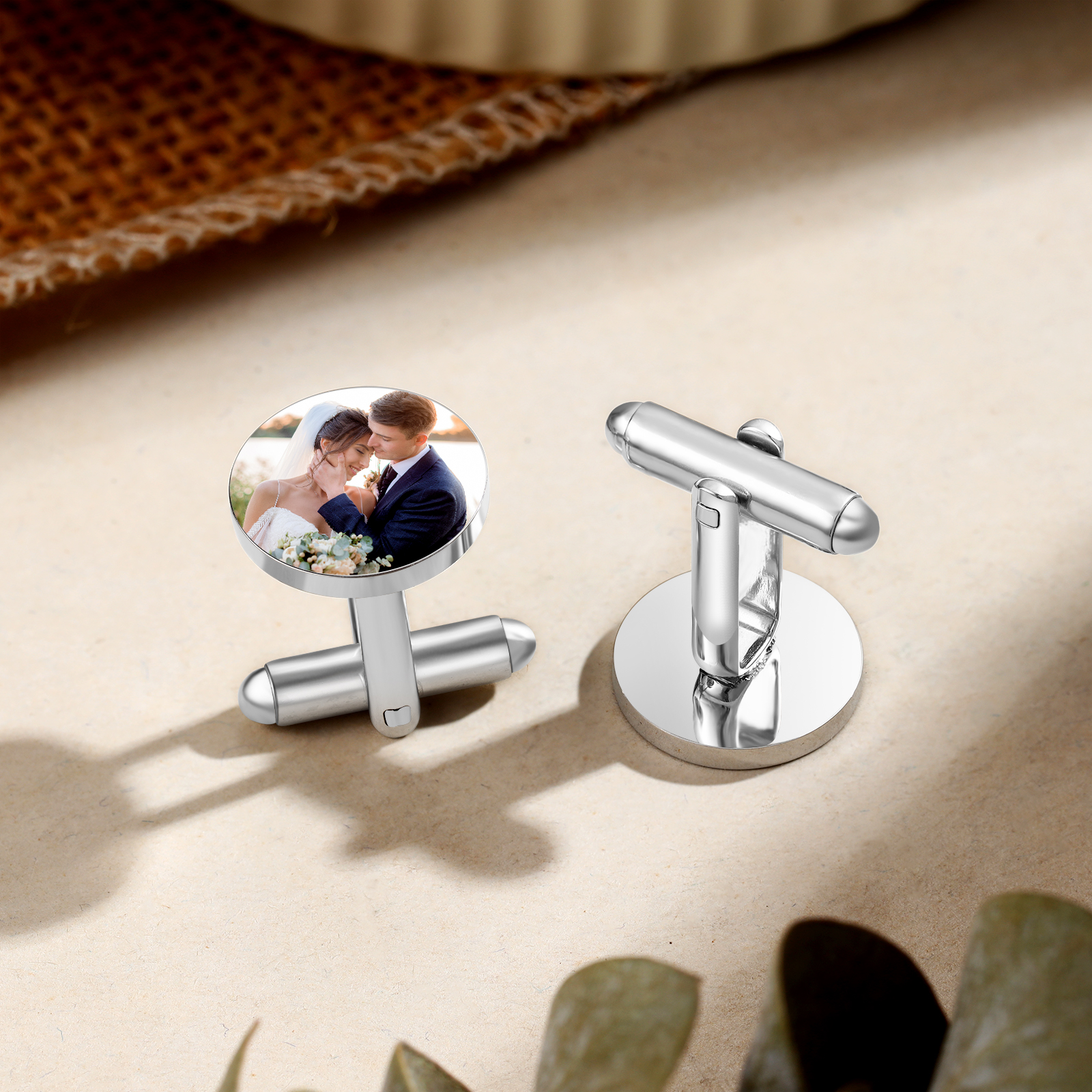 Personalised Men's Cufflinks Custom 2 Photos Circle Metal Cufflinks Wedding Gift for Him-Jessemade AU