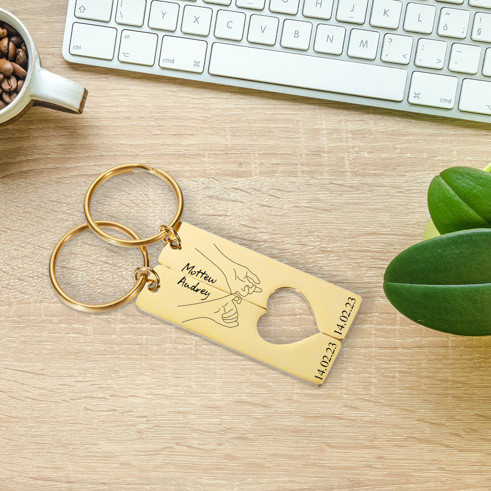 Personalised Couple Pinky Promise Keychain Set Customised Names & Date Matching Couple Keyring Valentine's Day Gifts For Couples-Jessemade AU