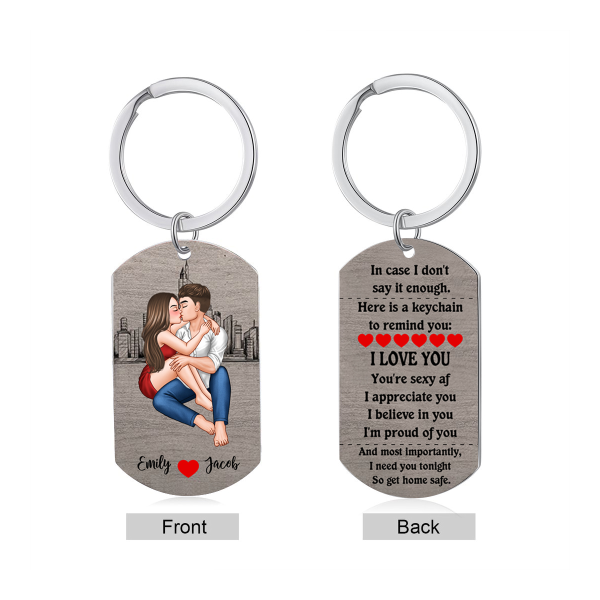 Personalised Couple Keychain Custom 2 Names Keyring "Get Home Safe" Stainless Steel Keychain Valentine's Gift for Him/Her