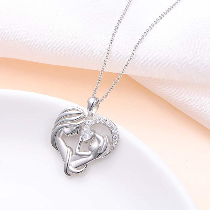 S925 Silver Mother Hold Child Necklace Heart Pendant Necklace for Her-Jessemade AU
