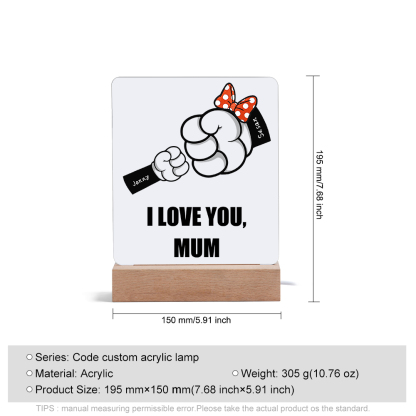 2 Names - Personalised Acrylic Night Light Custom Names & Text Fist Bump LED Lamp Gifts for Family-Jessemade AU