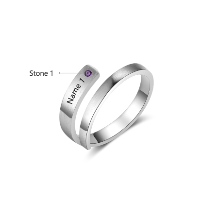 Personalised Ring With 1 Birthstone Engraved Names Ring Gift For Women-Jessemade AU