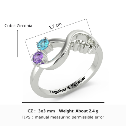 Personalised Ring With 2 Birthstones Engraved Names Ring Gift For Women-Jessemade AU