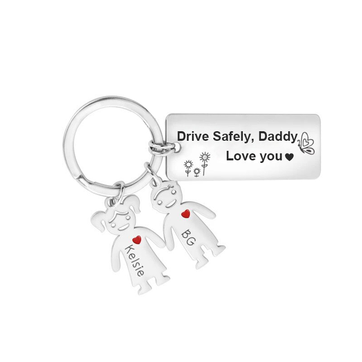 Personalised Kid Charm Keychain Engraved 2 Names Drive Safely Family Keychain-Jessemade AU