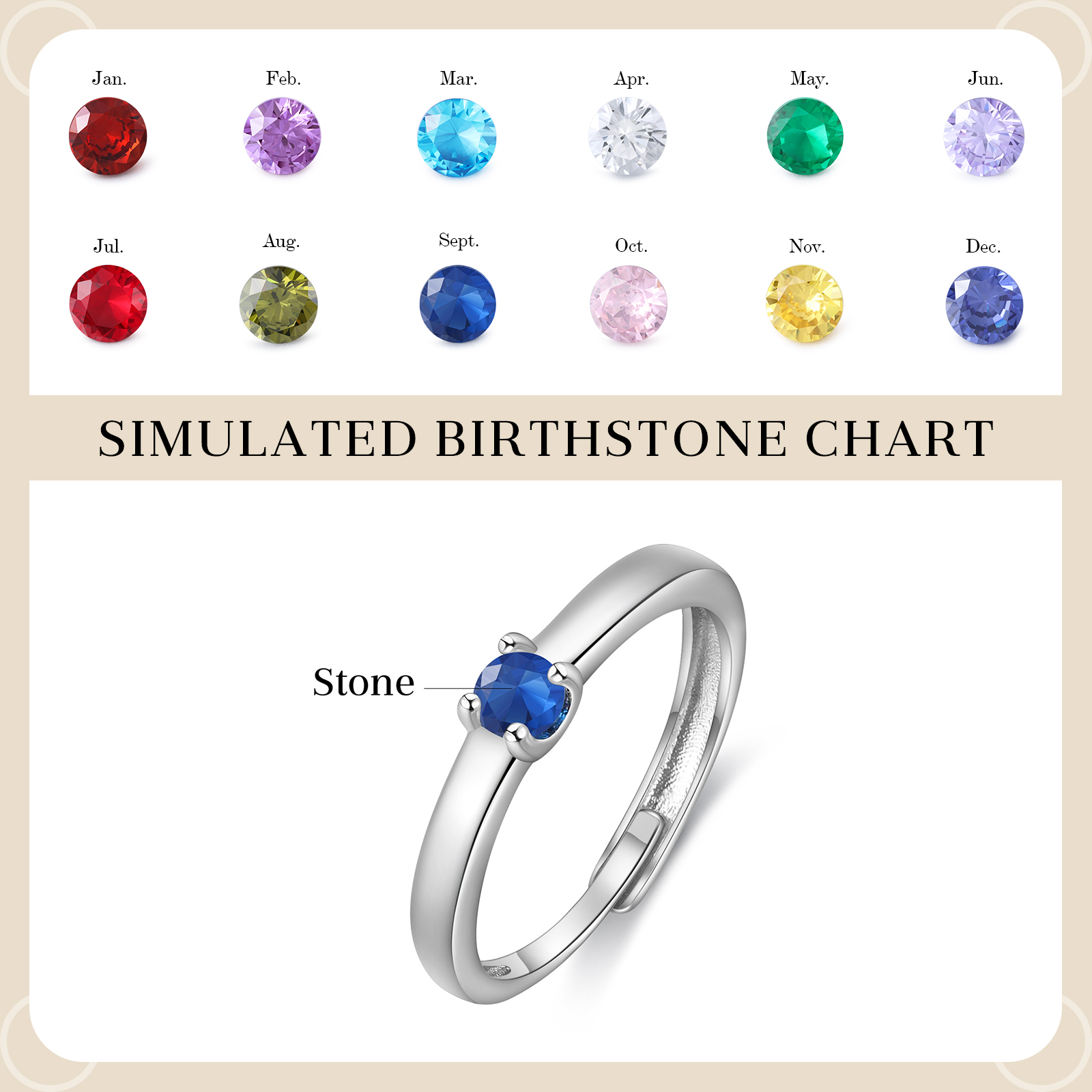 Personalised Women's Ring Customised 1 Birthstone Open Ring Birthday Gift for Women Girls-Jessemade AU