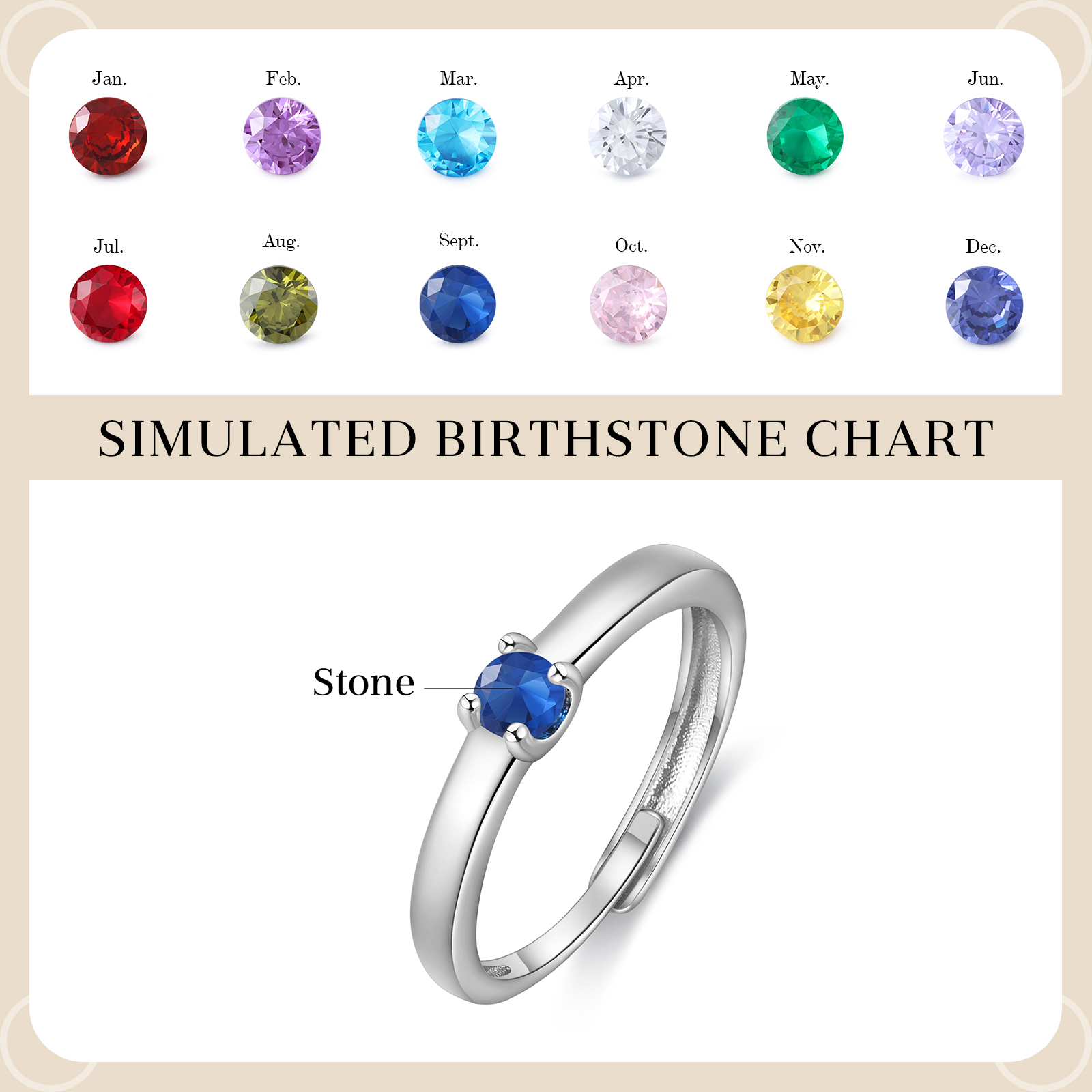 Personalised Women's Ring Customised 1 Birthstone Open Ring Birthday Gift for Women Girls-Jessemade AU