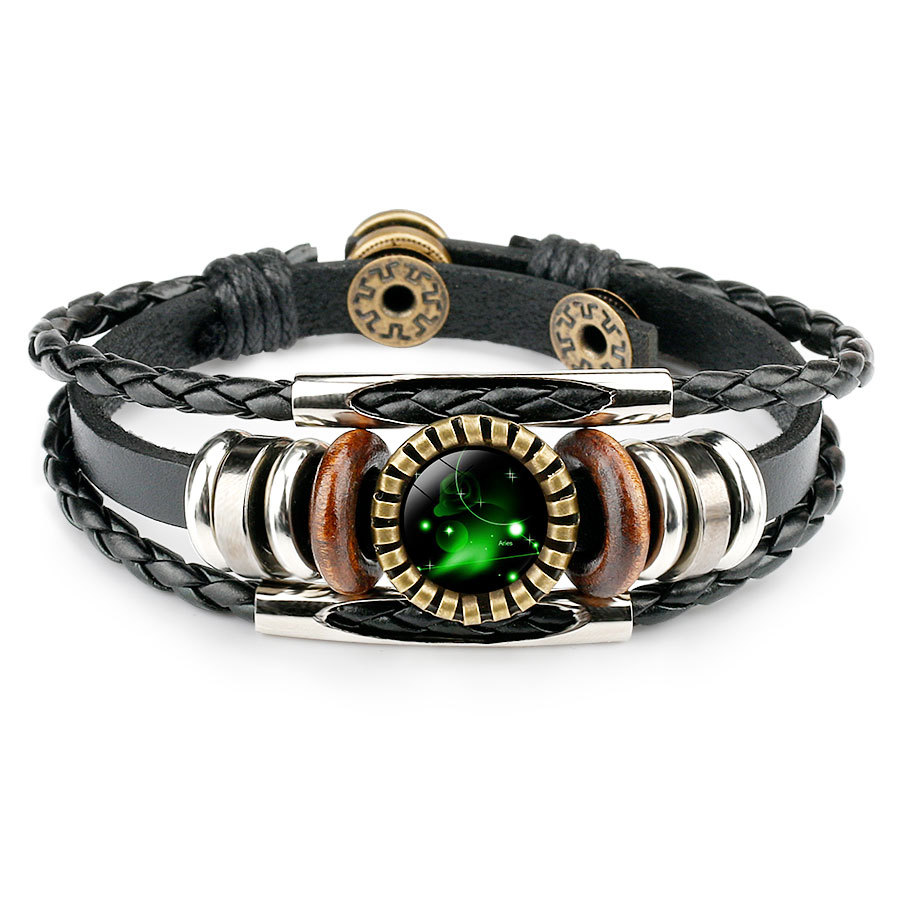 Leather Constellation Bracelet Black Gifts for Family Friends