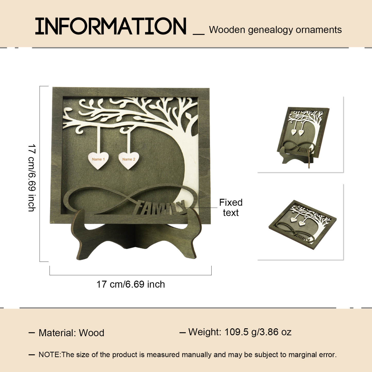 Custom Family Tree Sign with 2 Names Wooden Keepsake Gifts-Jessemade AU
