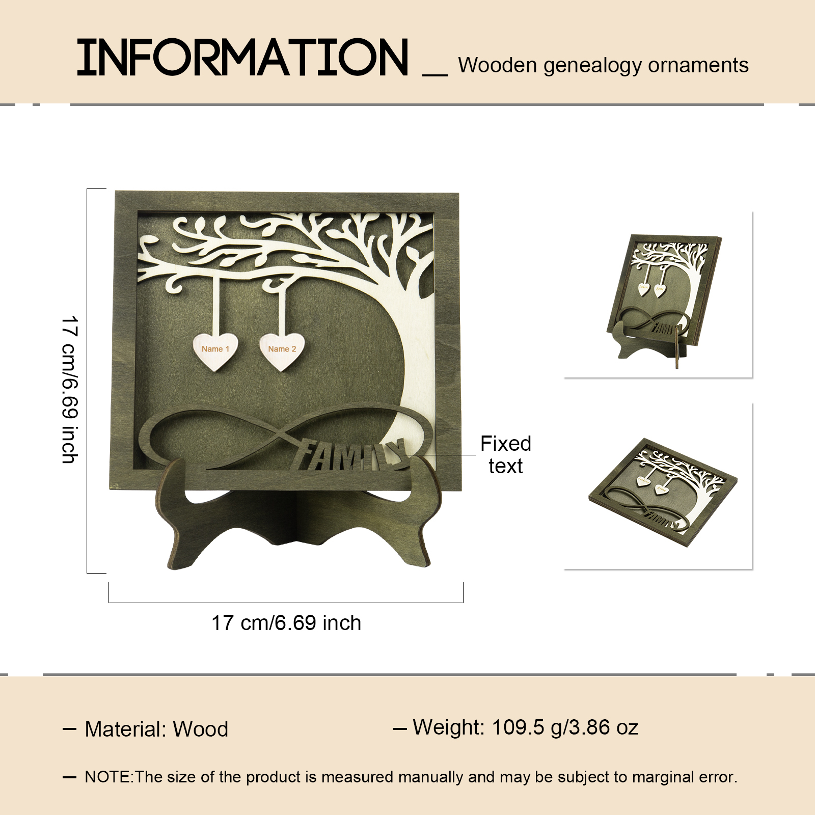 Custom Family Tree Sign with 2 Names Wooden Keepsake Gifts-Jessemade AU