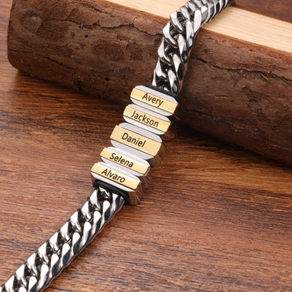 Personalised Mens Cuban Link Chain Bracelet Engraved Name 1 Bead Father's Day Gift