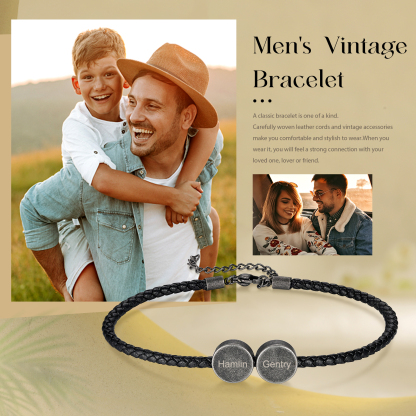2 Names - Vintage Men's Leather Bracelet Custom Names Beads Bracelet Stainless Steel Personalised Gift for Him-Jessemade AU