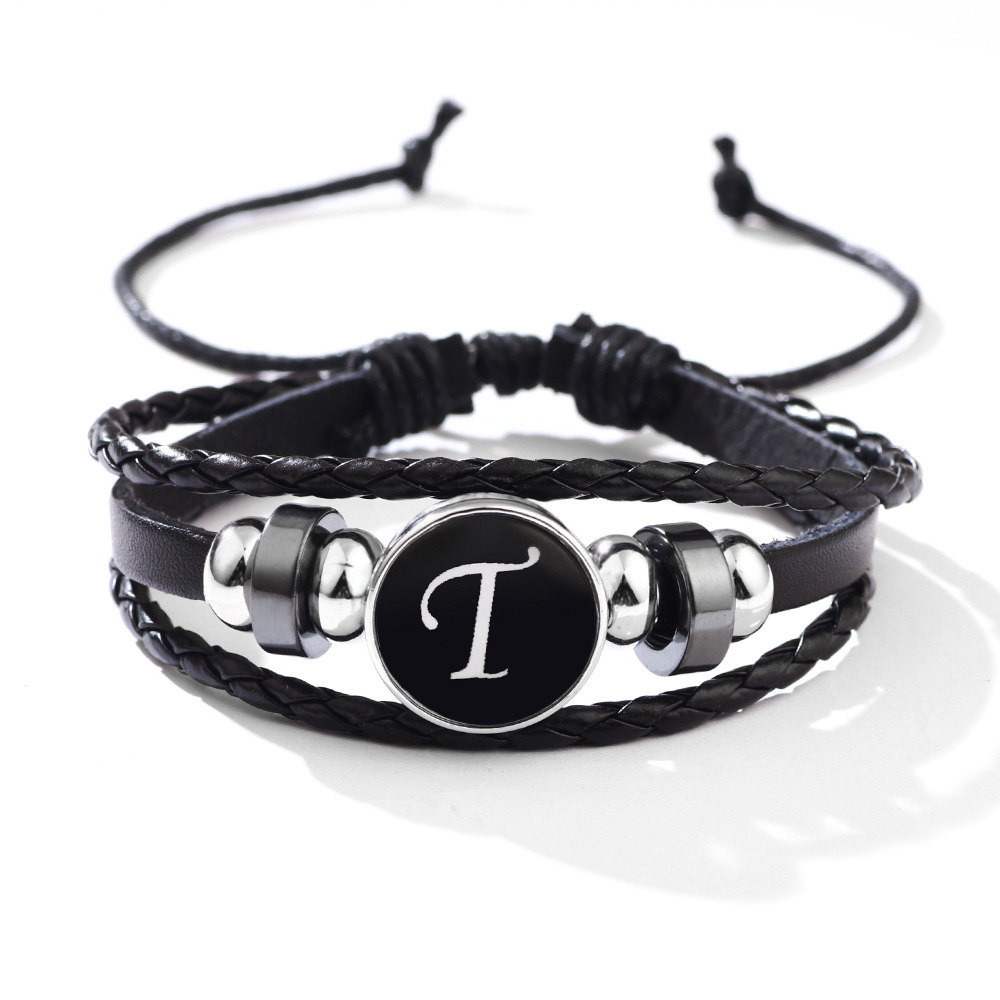 26 Letter Leather Braided Bracelets A-Z Initial Alphabet Beaded Bracelet Gifts for Women Men-Jessemade AU