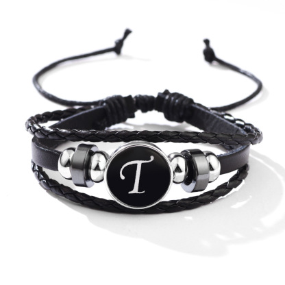 26 Letter Leather Braided Bracelets A-Z Initial Alphabet Beaded Bracelet Gifts for Women Men-Jessemade AU