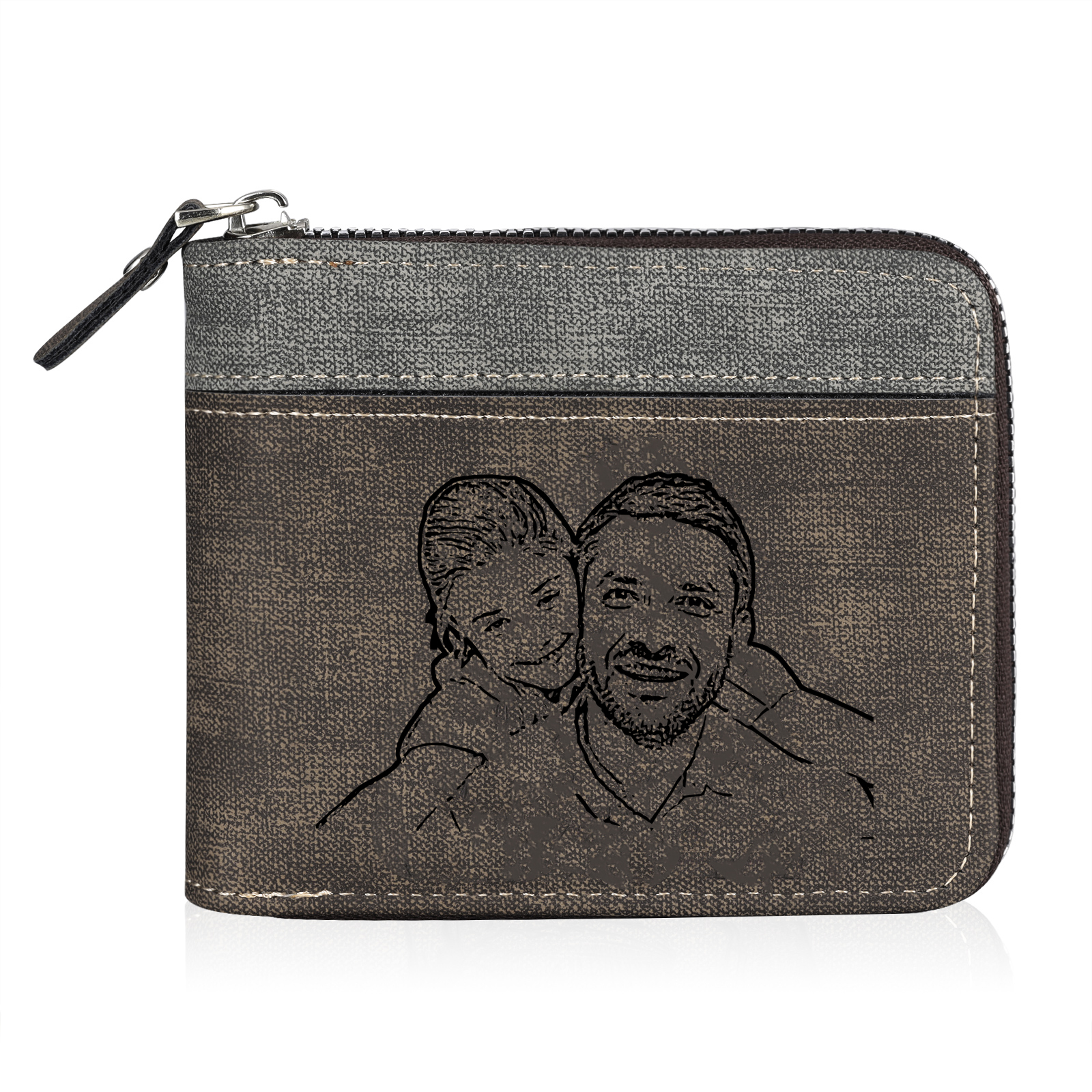 Personalised Photo & Text Billfold Wallet Custom Men's Leather Wallet Zipper Gift for Him-Jessemade AU