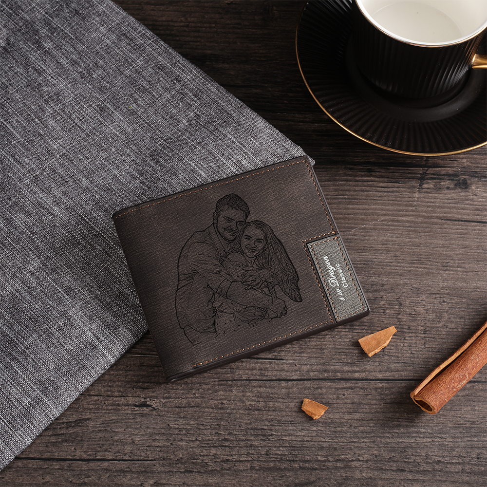 Deep Brown Personalised Leather Wallet Engraved Photo Short Purse Gifts For Men-Jessemade AU