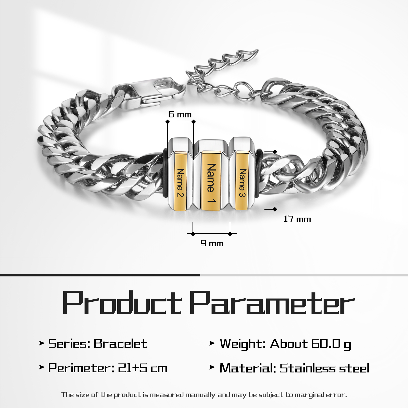 Personalised Mens Cuban Link Chain Bracelet Engraved 3 Beads Father's Day Gift-Jessemade AU