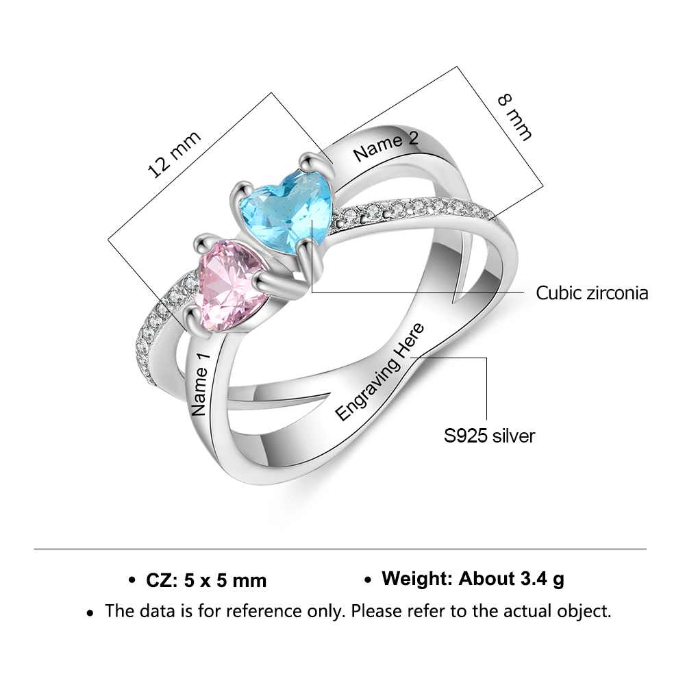 Personalised Mothers Ring With 2 Birthstones Engraved Names Ring Gifts For Her-Jessemade AU