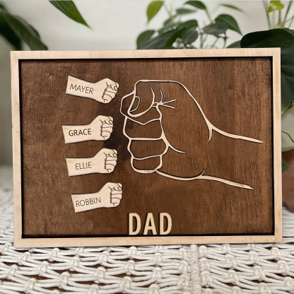 Father and Sons/Daughters Fist Signs Engrave 4 Names Family Bond Wood Frame-Jessemade AU