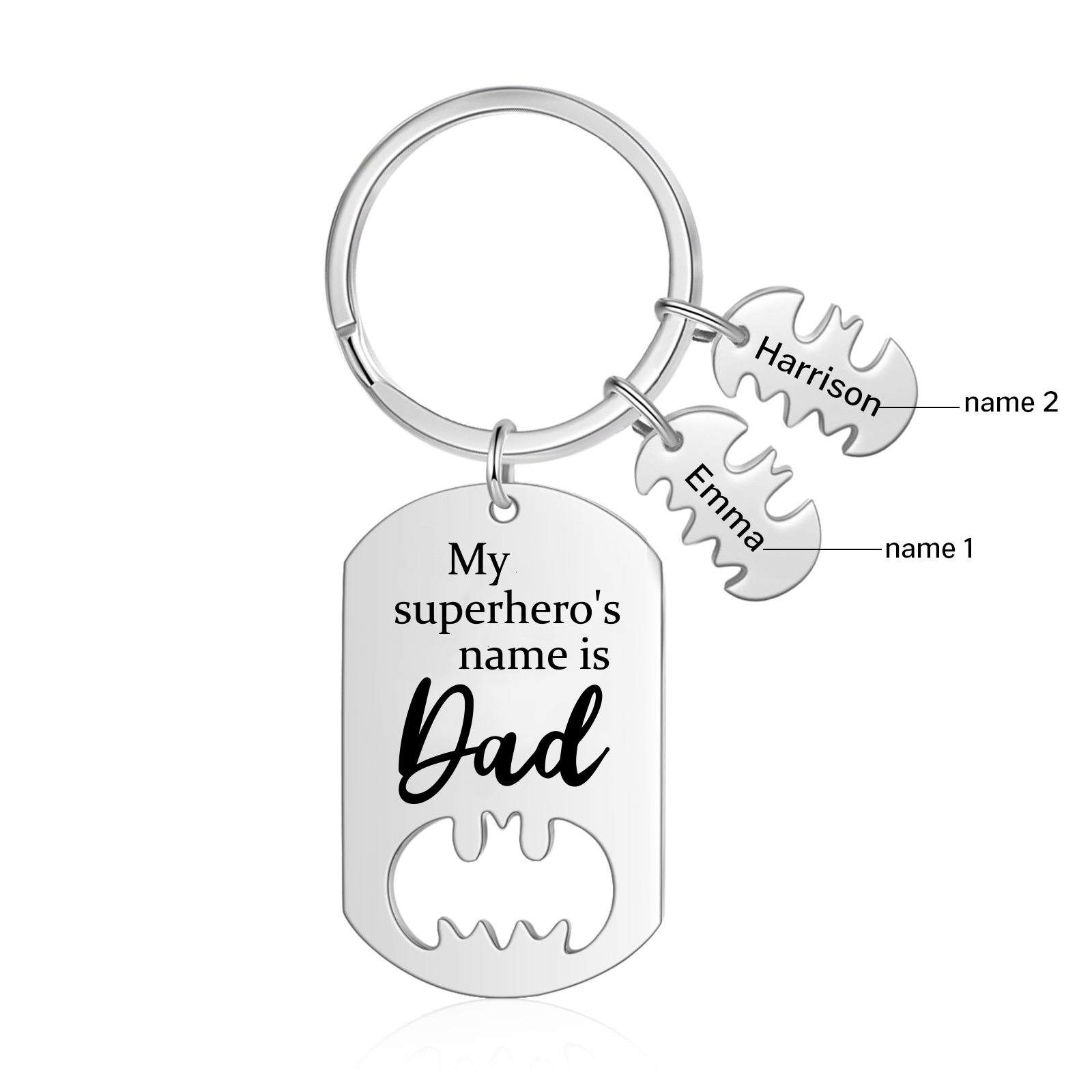 Personalised 2 Names Bat Keychain Father Keychain Gifts for Batman Dad - My Superhero's Name Is Dad-Jessemade AU