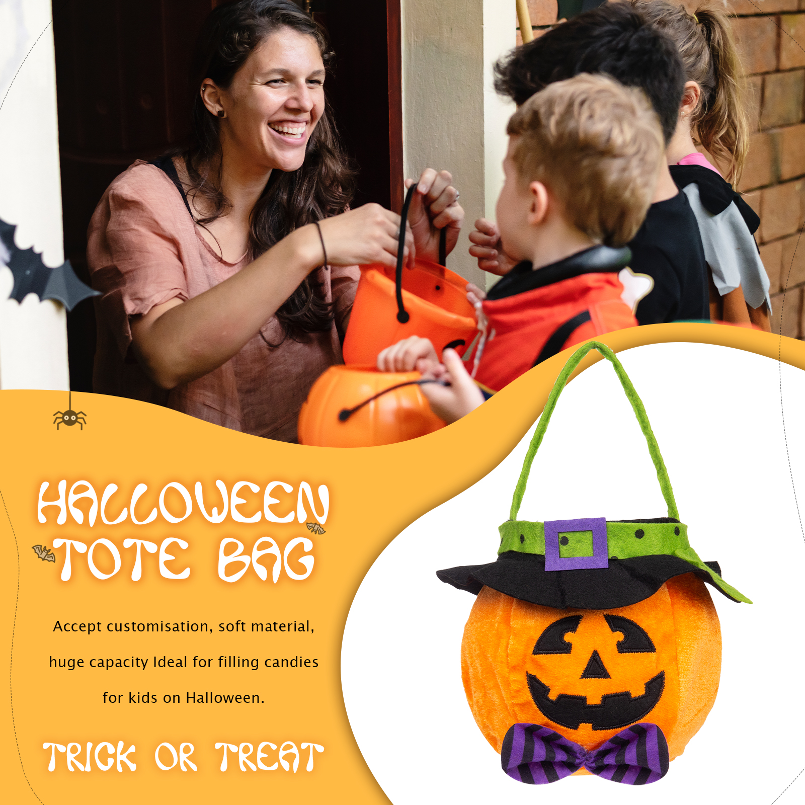 Personalised Halloween Tote Bags with Name Halloween Trick or Treat Candy Bags for Kids-Jessemade AU