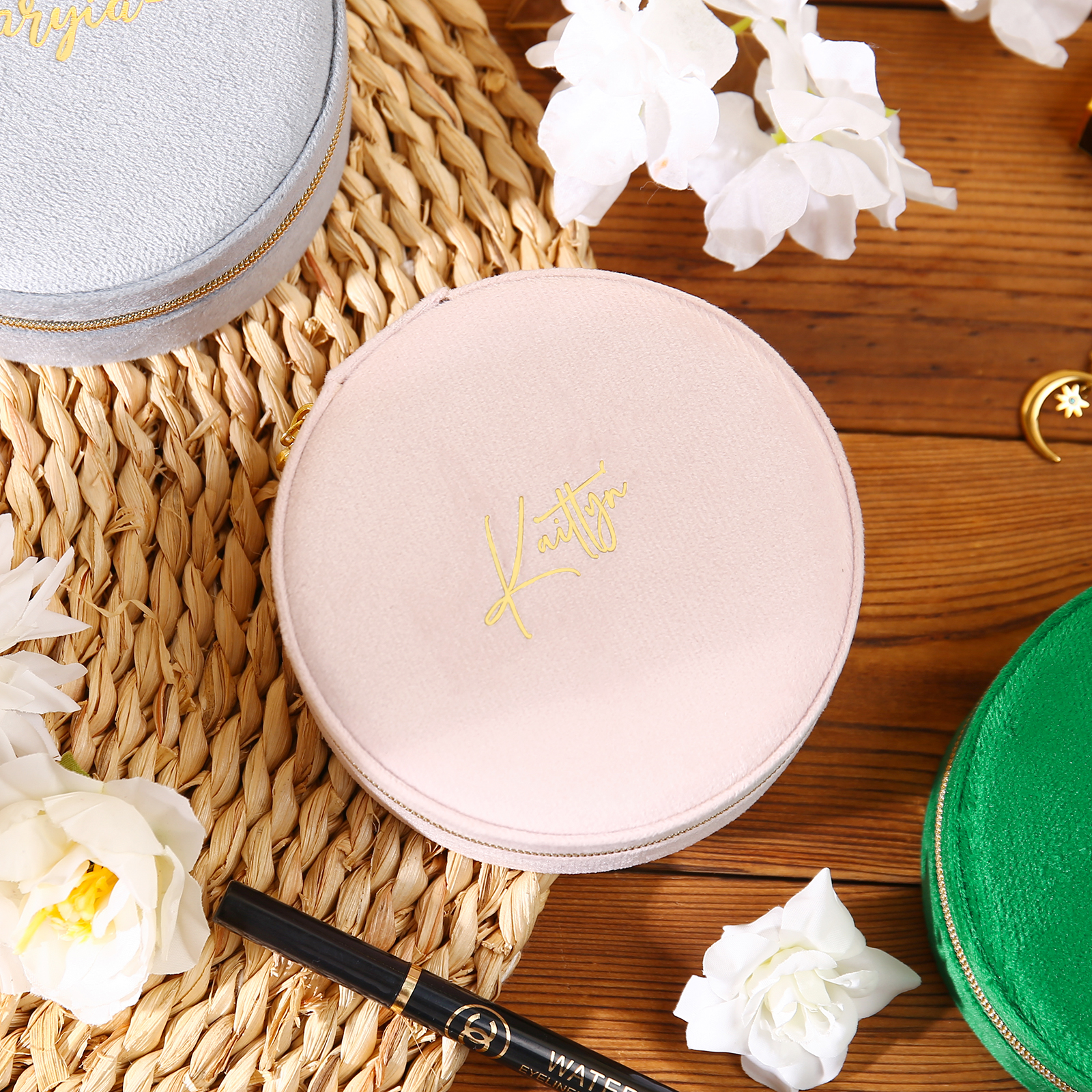 Personalised Name Jewelry Storage Box Custom Travel Jewelry Box Circle Box Gifts for Ladies Girls-Jessemade AU