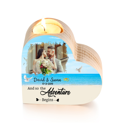 Personalised Love Couple Heart Candle Holder Engrave Photo Wooden Candlesticks Valentines Gift-Jessemade AU