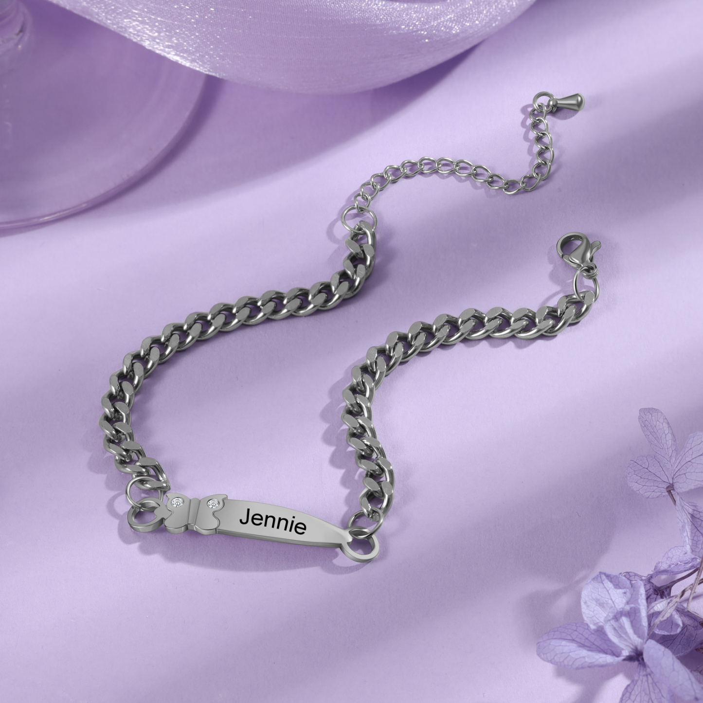 Personalised ID Bar Cuban Chain Bracelets Custom Names Couple Bracelets-Jessemade AU