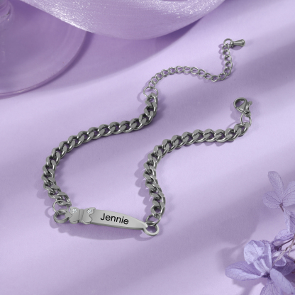 Personalised ID Bar Cuban Chain Bracelets Custom Names Couple Bracelets-Jessemade AU