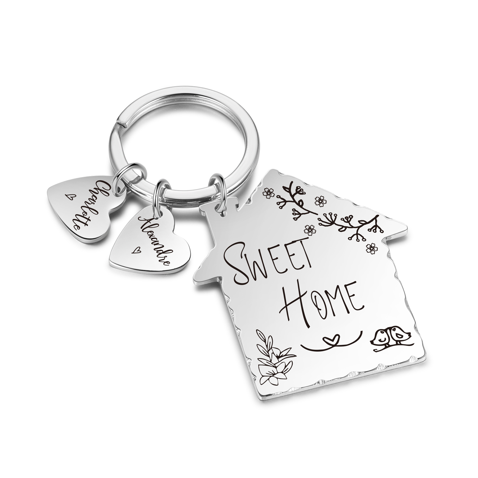 Sweet Home Keychain Customised with 2 Names Keyring Stainless Steel Personalised Gift for Couples-Jessemade AU