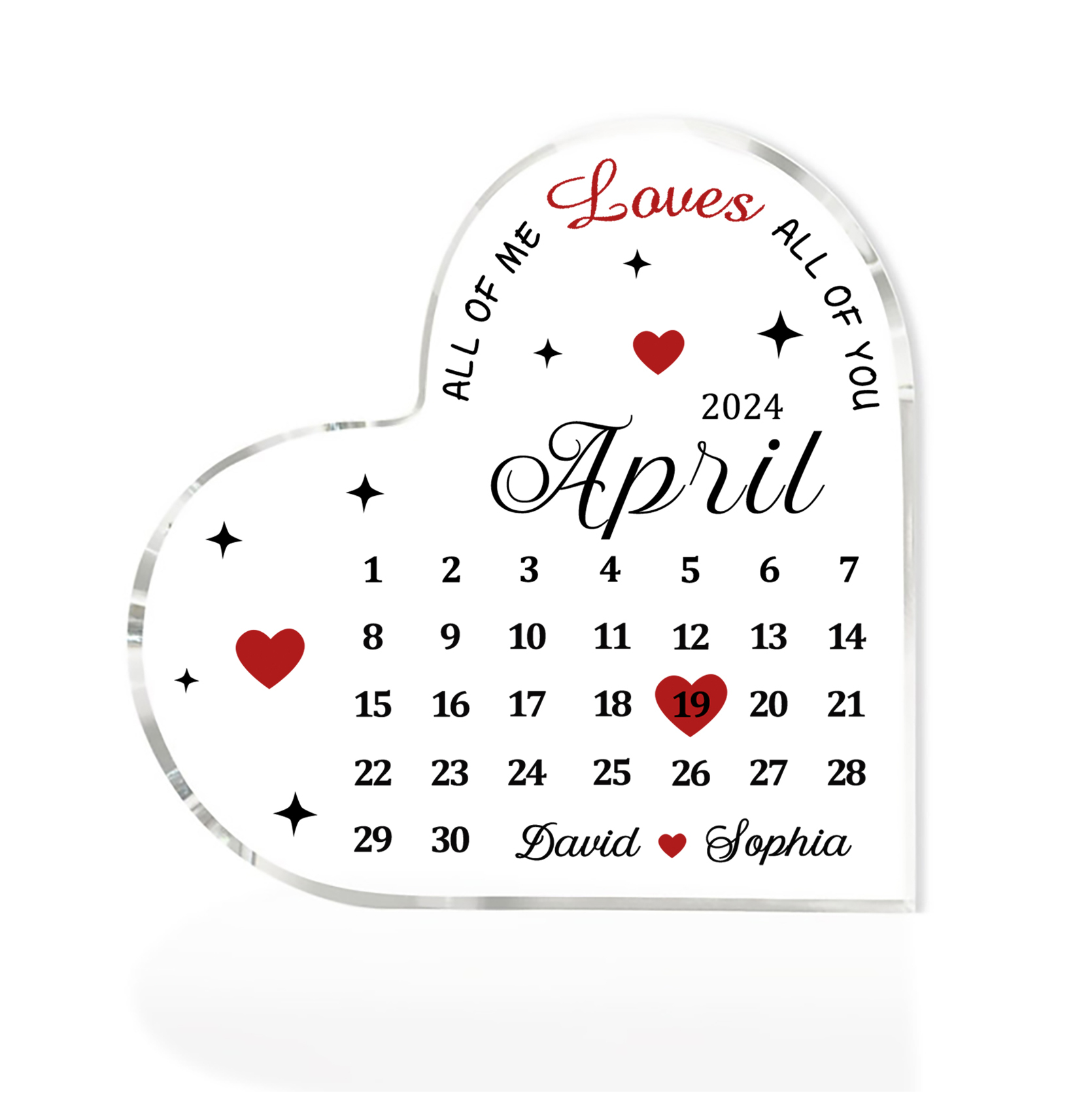 Couple Acrylic Heart Keepsake Custom 2 Names & Date Calendar Ornament Valentine's Day Gift -  All Of Me Loves All Of You-Jessemade AU