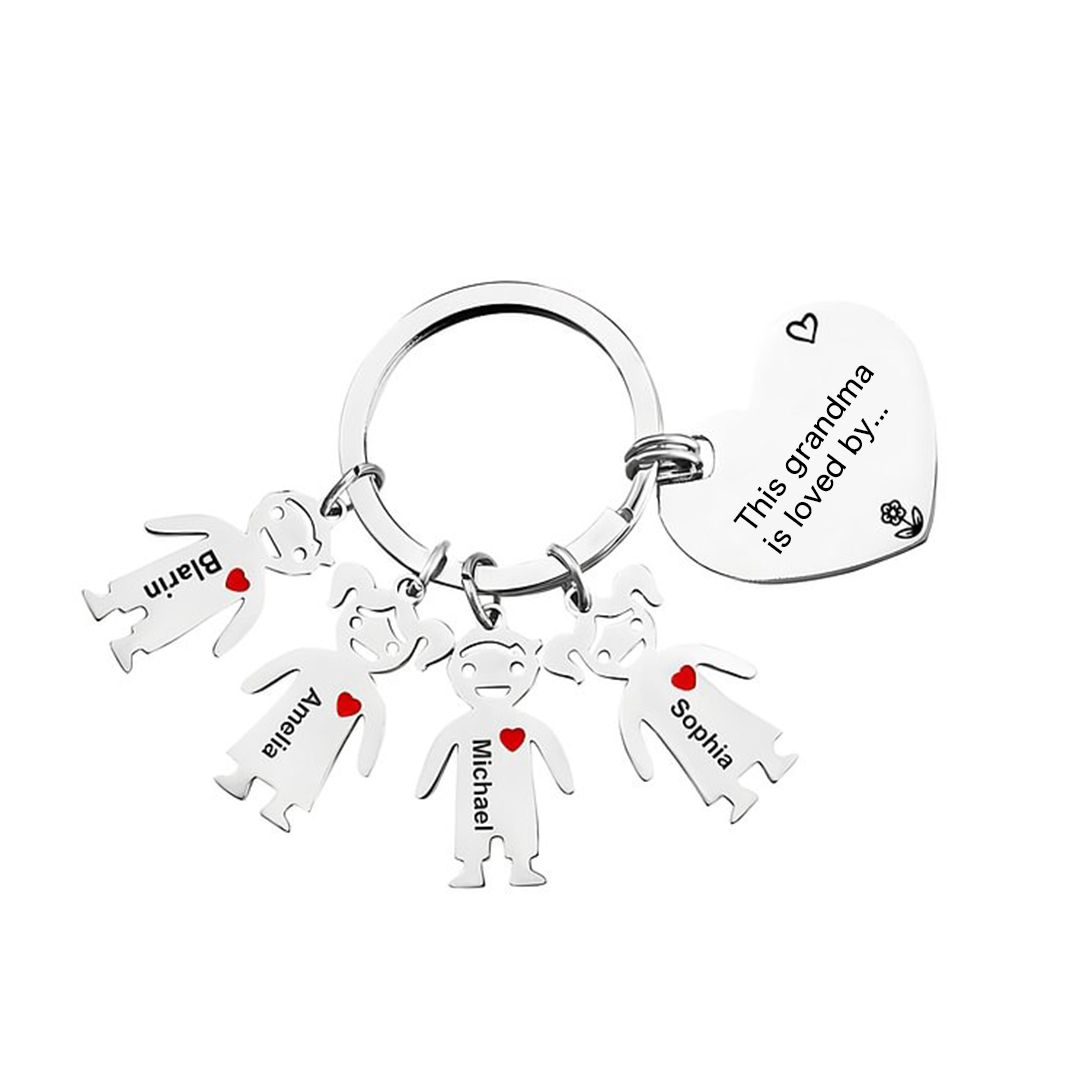 Personalised Keychain with Kid Charm Engraved 4 Names Family Keychain for Grandma-Jessemade AU