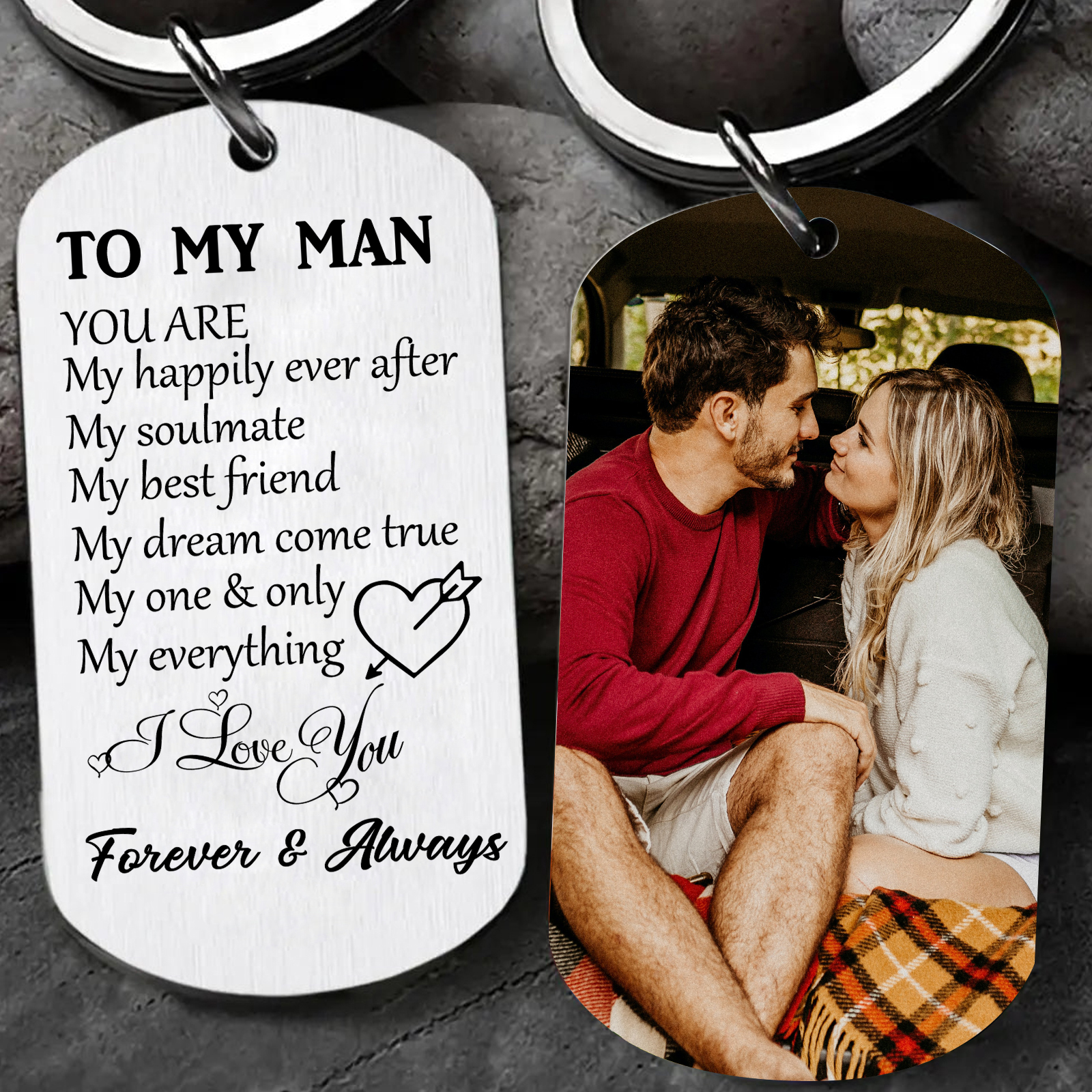 To My Love/Man Couple Keychain Customised Photo Stainless Steel Keyring Valentine's Day Gift for Couples-Jessemade AU