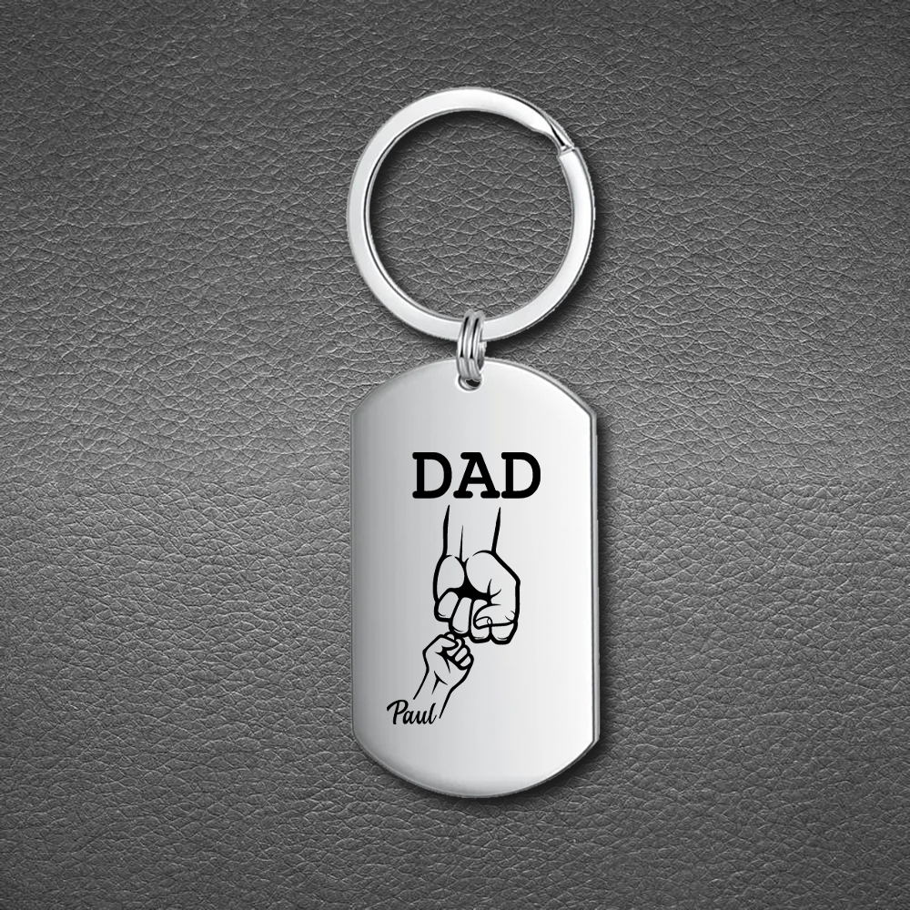 Personalised Dad Keyring Fist Bump Keychain Engrave 1 Name Father's Day Gifts-Jessemade AU