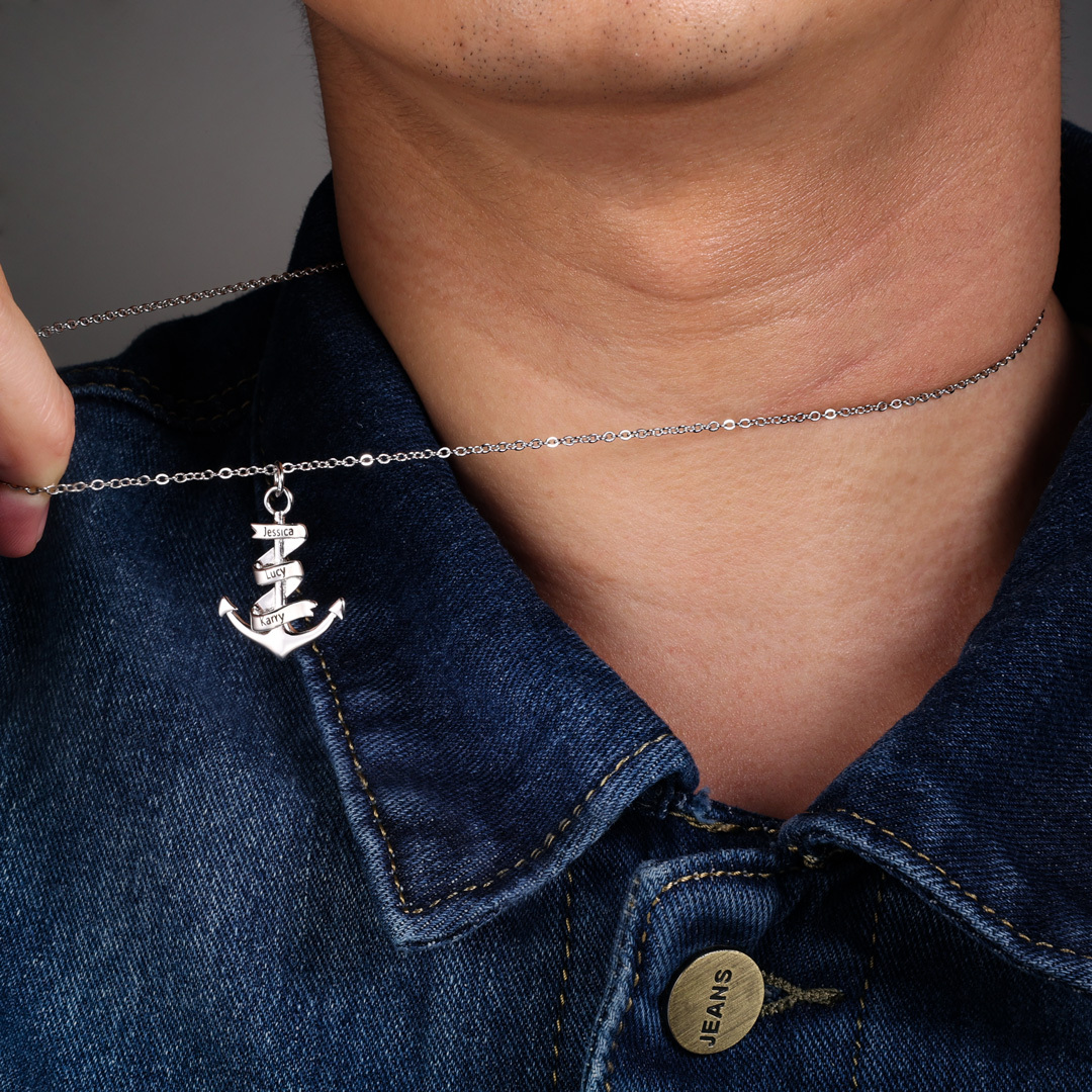 Personalised Pirate Ship Anchor Necklace Engrave 2 Names Necklace For Dad-Jessemade AU
