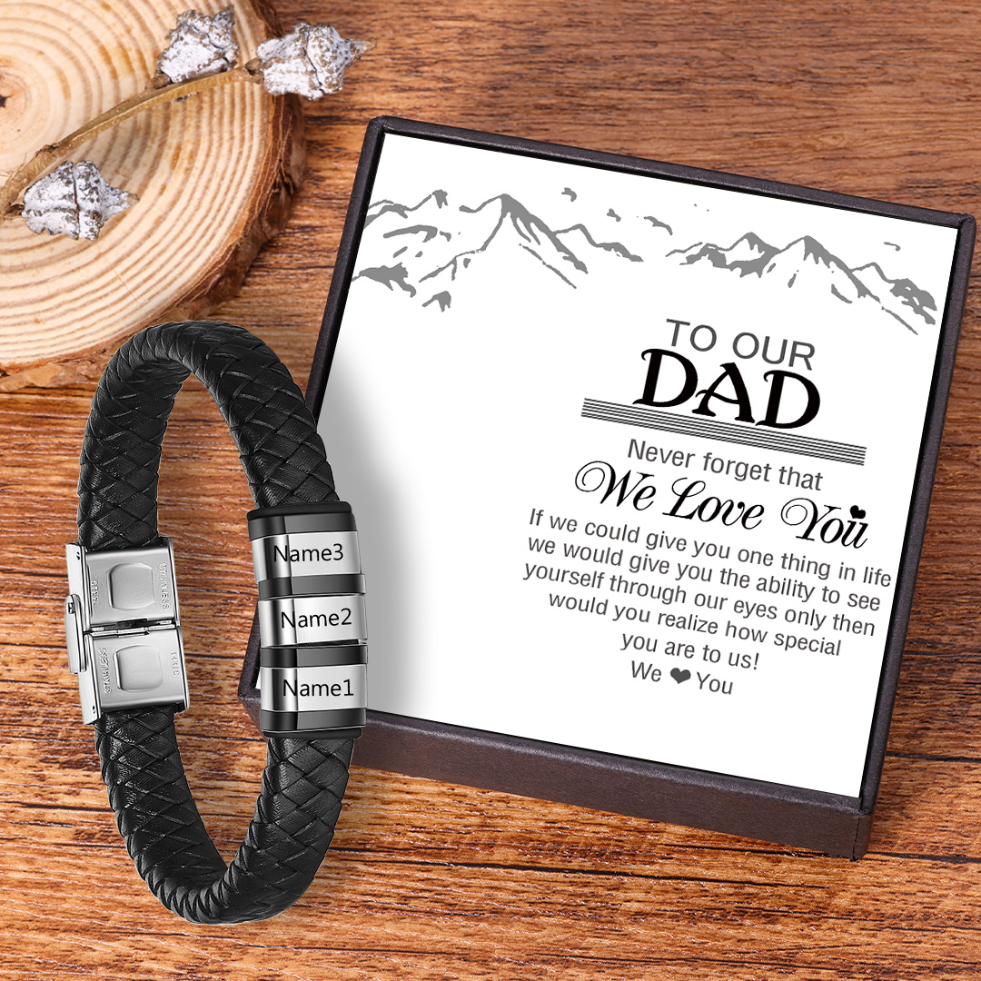 Men Leather Bracelet with 3 Beads Custom Bracelet For Dad-Jessemade AU