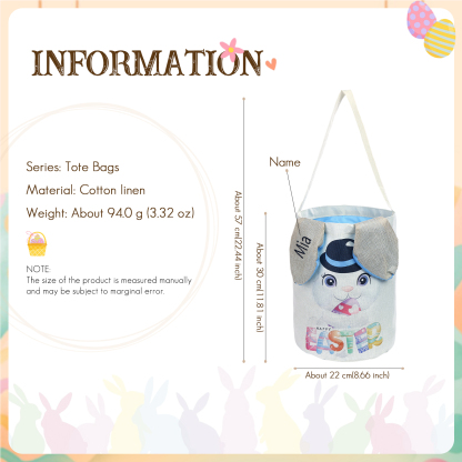 Personalised Bunny Tote Bag Customised with Name Bunny Bucket Bag Easter Gifts-Jessemade AU