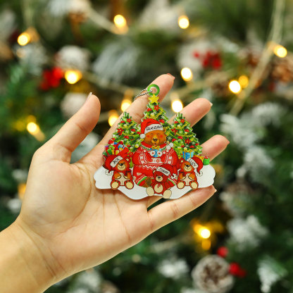 4 Names - Personalised Acrylic Christmas Bear Ornaments Customised Text & Name Xmas Pendant Gifts for Family-Jessemade AU