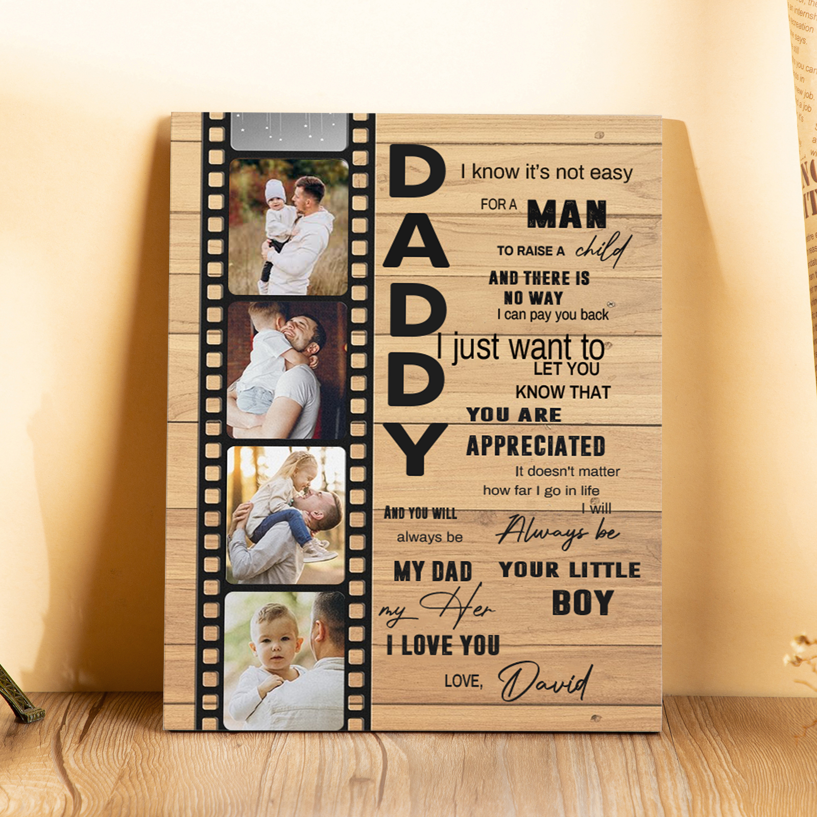 To My Daddy Personalised Photo Frame Wood Signs Keepsake Custom 4 Photos-Jessemade AU