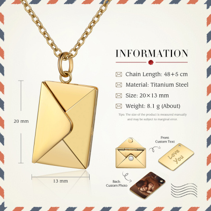 Personalised Envelope Pendant Necklace Customised Photo & Text Necklace Gold/Silver/Rose Gold Valentine’s Day Gift for Her-Jessemade AU